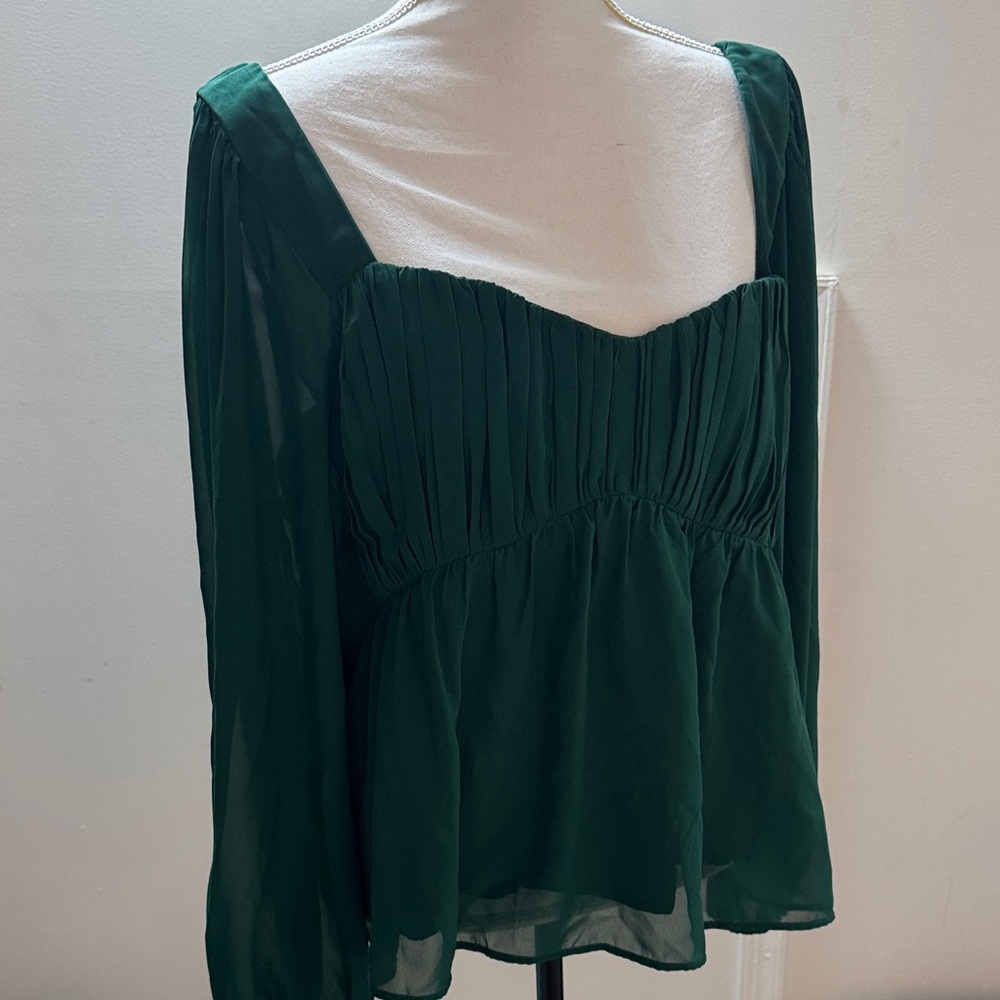 Abercrombie & Fitch Forest Green Pleated Blouse